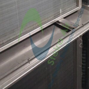 Close-up of clean HVAC coils showcasing effective steam cleaning results, featuring the Steira Air logo, emphasizing eco-friendly and chemical-free cleaning methods.