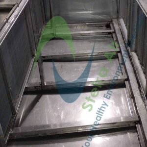 Clean HVAC coils showcasing effective steam cleaning results, featuring the Steira Air logo, highlighting eco-friendly coil maintenance for improved air quality and equipment longevity.