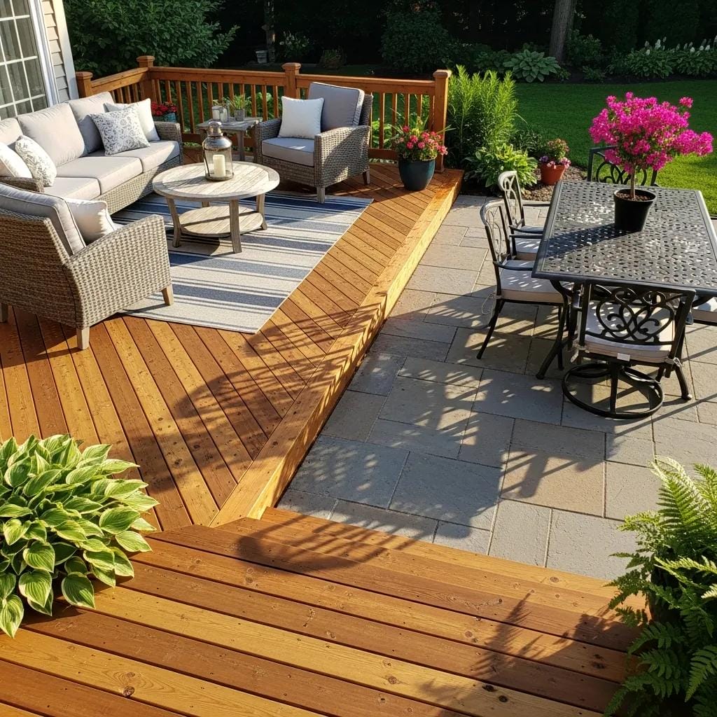 Clean deck and patio area enhancing outdoor living spaces after pressure washing