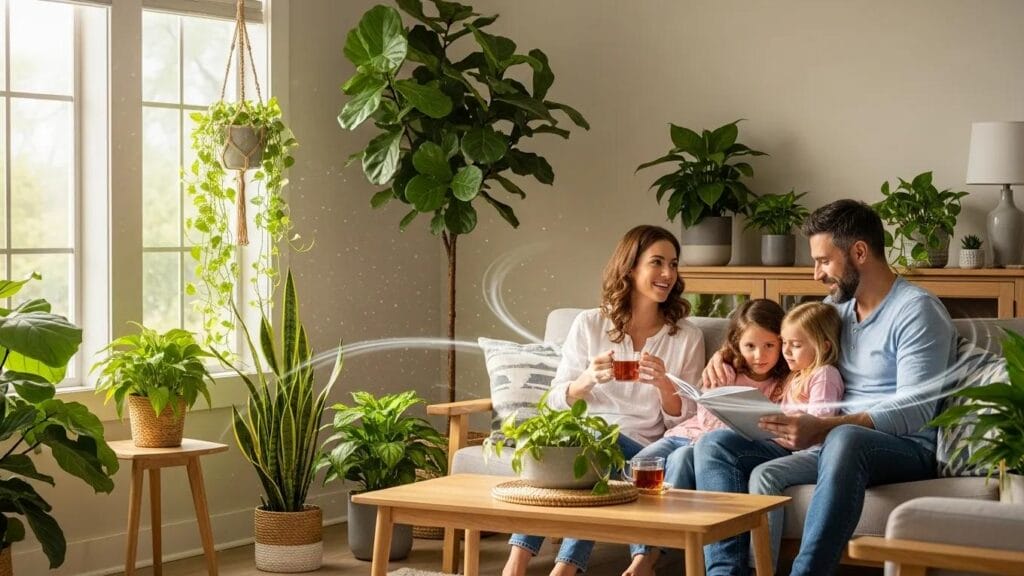 Family enjoying clean indoor air in a bright, healthy living space