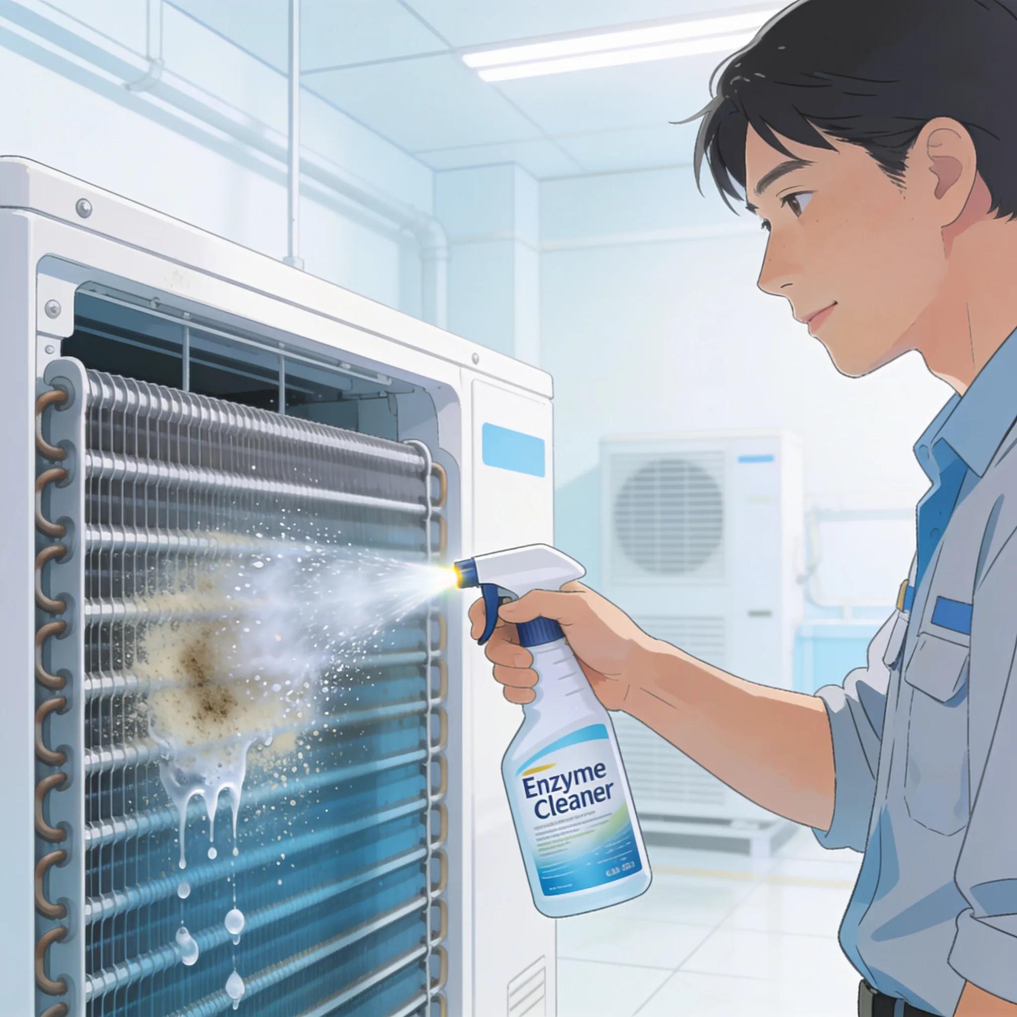 Demonstration of no rinse enzyme cleaning method on HVAC coils