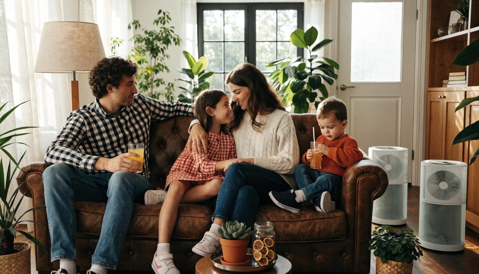 Family enjoying a healthy indoor environment supported by air quality solutions, highlighting comfort and well-being